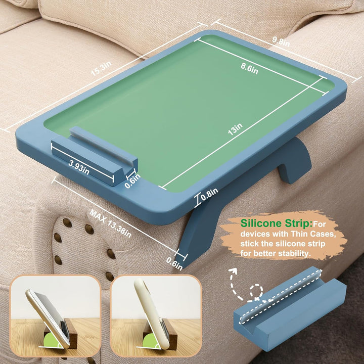 Bamboo Couch Arm Table with 360° Phone Holder - The Ultimate Tray for Eating, Drinking, and Relaxing!