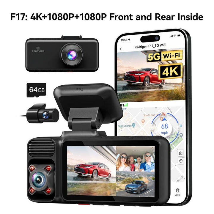 REDTIGER F7NP Dash Cam - 4K Front & 2.5K Rear, Wi-Fi & GPS, 3.16" IPS Screen, Night Vision, 170° Wide Angle, 24H Parking Mode