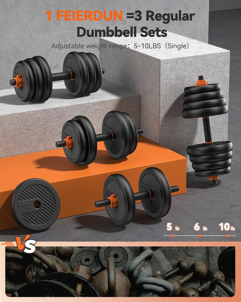 FEIERDUN 4-in-1 Adjustable Dumbbells Set (20/90 Lbs) - Versatile Home Gym Equipment for Barbell, Kettlebell & Push-Ups - Perfect for Men & Women