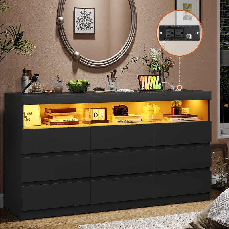 Modern Sikaic 9-Drawer Dresser Chest with LED RGB Lights – Stylish Bedroom Storage Solution