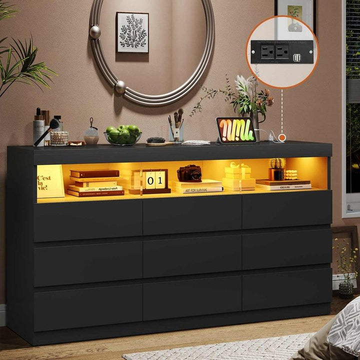 Modern Sikaic 9-Drawer Dresser Chest with LED RGB Lights – Stylish Bedroom Storage Solution
