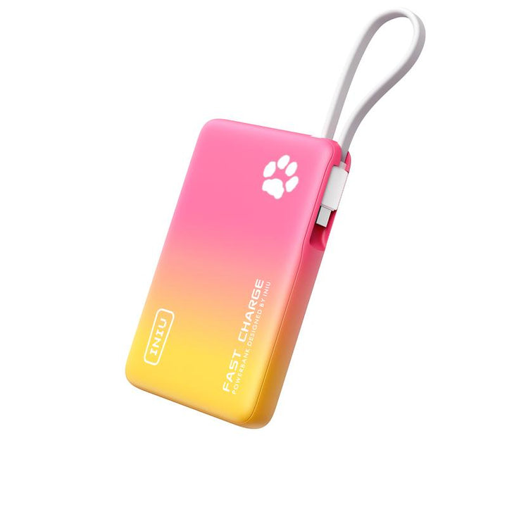 INIU Pawgo 45W Power Bank, Portable Charger, Slimmest 10000Mah Power Bank with Build in USB-C Cable, 45W PD Fast Charging USB C In&Out Battery Pack, External Phone Charger for Iphone 16 15 14 13 12 11 Samsung S24 S23 S22 S21 Google Etc Compact Handy