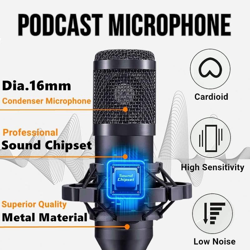 Haomuren BM800 Podcast Equipment Bundle - Complete Recording Studio Package with V8S Voice Changer for Podcasting, Live Streaming, Singing, and Content Creation on PC and Mobile