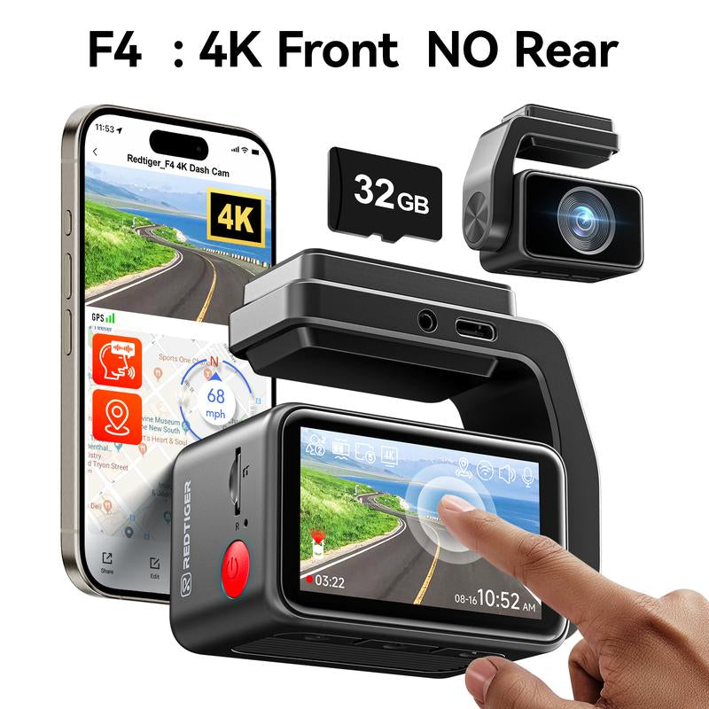 REDTIGER F7NP Dash Cam - 4K Front & 2.5K Rear, Wi-Fi & GPS, 3.16" IPS Screen, Night Vision, 170° Wide Angle, 24H Parking Mode