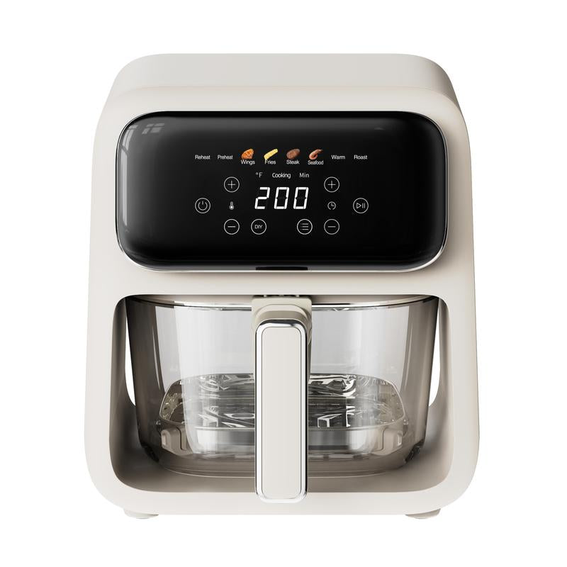 Crispy Quiet 4-in-1 Non-Toxic Glass Air Fryer & Containers - 4.2Qt, Dishwasher Safe, 400°F Air Crisp Technology for Easy Meals - Ivory