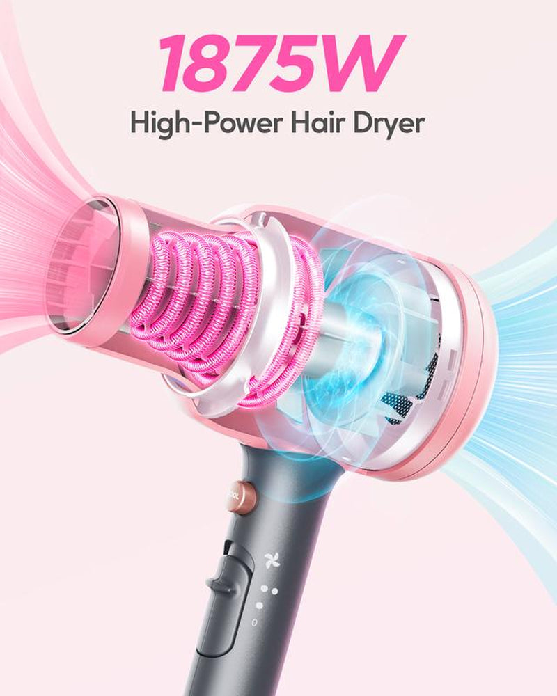 Wavytalk Ionic Hair Dryer - 1875W Quick-Dry with Ceramic Heat Protection, Lightweight & Quiet, Includes Diffuser & Styling Comb for All Hair Types