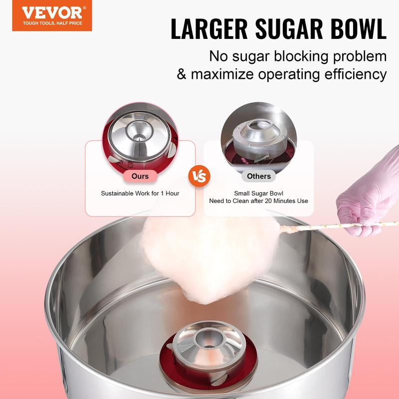 VEVOR Commercial Electric Cotton Candy Machine - 1000W Candy Floss Maker with Stainless Steel Bowl, Sugar Scoop & Drawer - Ideal for Kids' Birthdays & Family Parties - Vibrant Red