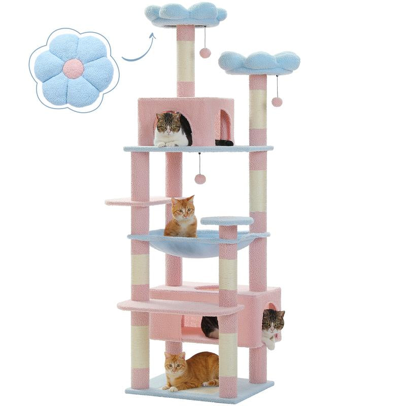 Luxurious 72-Inch Flower & Cactus Cat Tree with Scratching Posts, Cozy Perches, and Condos – Perfect Indoor Playground for Your Feline Friend (Gray/Dark Gray/Beige)