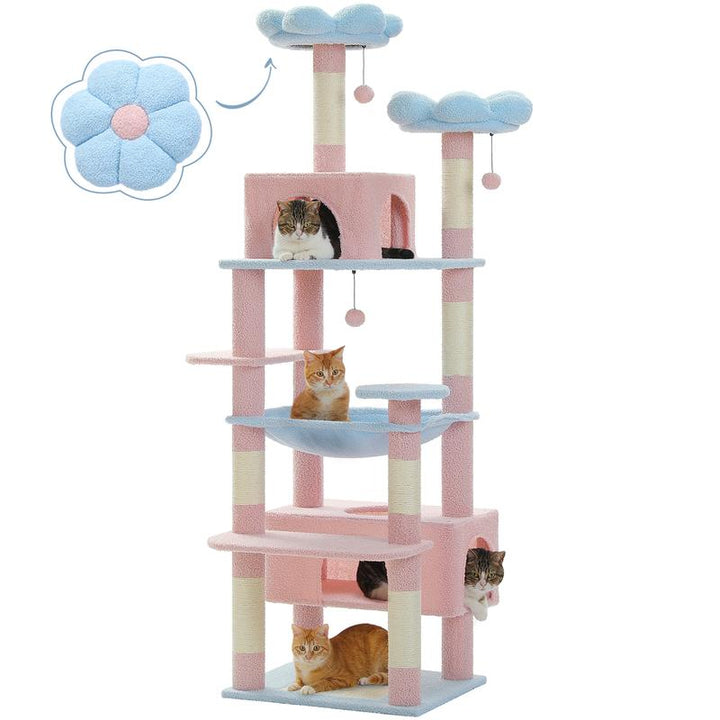 Luxurious 72-Inch Flower & Cactus Cat Tree with Scratching Posts, Cozy Perches, and Condos – Perfect Indoor Playground for Your Feline Friend (Gray/Dark Gray/Beige)