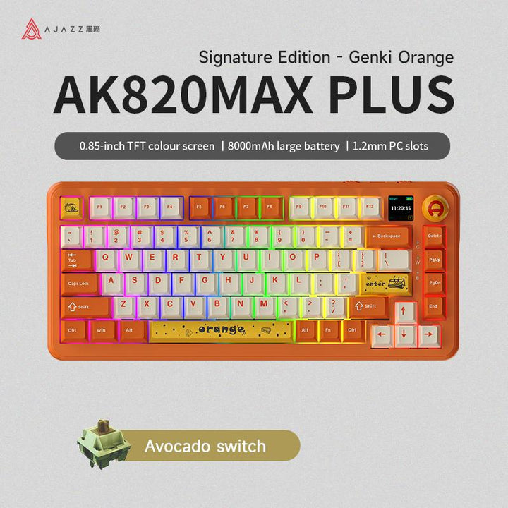 AJAZZ AK820 MAX plus Upgraded Wireless Mechanical Keyboard,Creamy Budget Keyboard, Bt5.0/2.4Ghz/Usb-C Gaming Keyboard with 5 Layers of Padding, Flexible Cut PCB, 8000Mah, FR4 Board, RGB Backlight, for Win/Mac