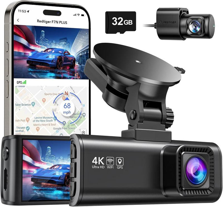 REDTIGER F7NP Dash Cam - 4K Front & 2.5K Rear, Wi-Fi & GPS, 3.16" IPS Screen, Night Vision, 170° Wide Angle, 24H Parking Mode