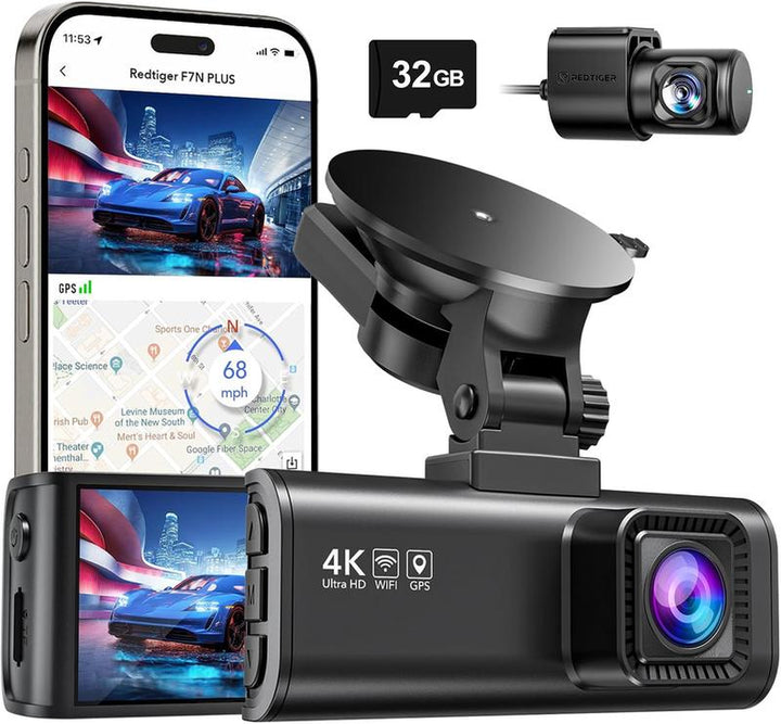 REDTIGER F7NP Dash Cam - 4K Front & 2.5K Rear, Wi-Fi & GPS, 3.16" IPS Screen, Night Vision, 170° Wide Angle, 24H Parking Mode