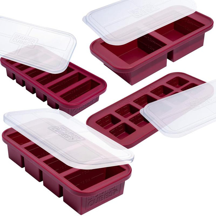 Souper Cubes Ultimate Kitchen Gift Set - Versatile 4 Pack Silicone Freezer Trays (1 Cup, 2 Cup, 1/2 Cup & 2 Tbsp)