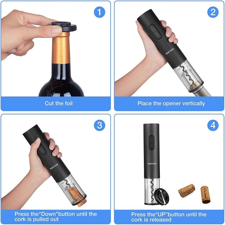 Automatic Electric Wine Bottle Opener with Foil Cutter - Perfect Gift for Wine Lovers, Waiters, and Home Entertainers - Portable and Easy to Use for Parties and Outdoor Events