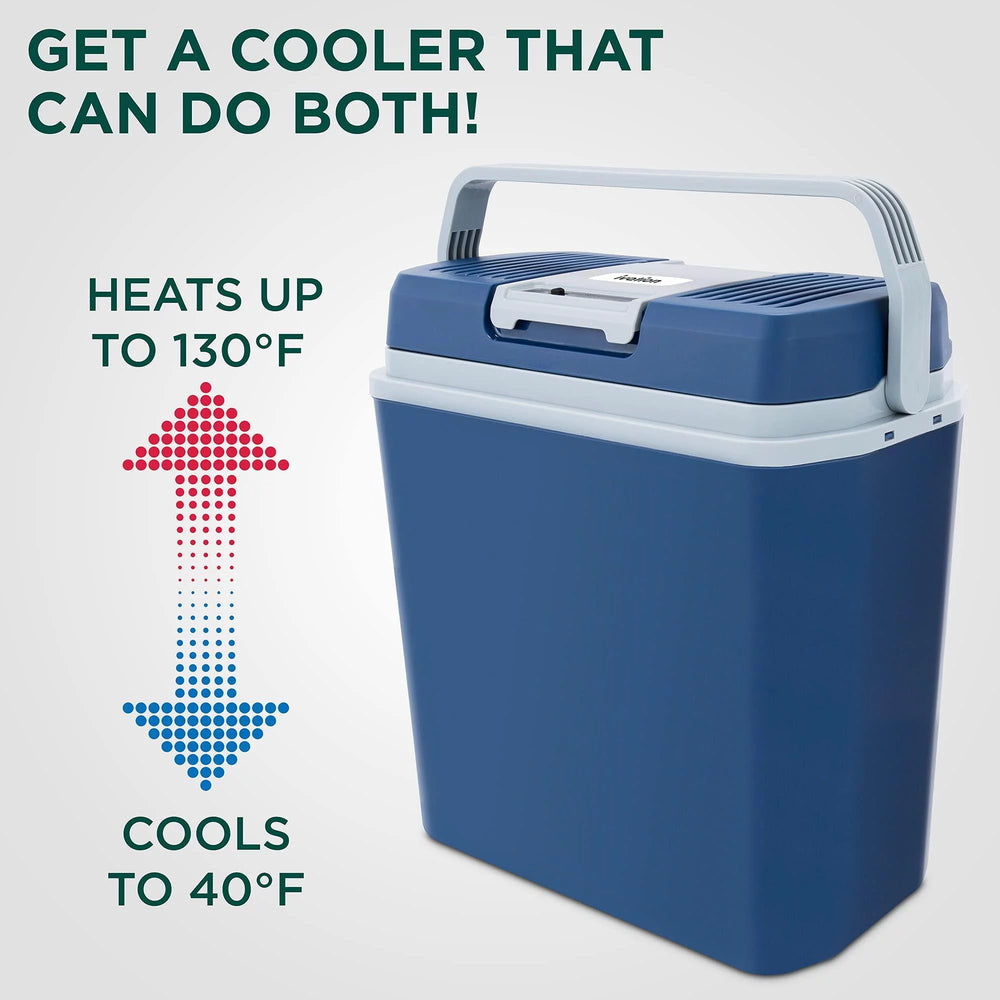 Versatile 24L Portable Thermoelectric Cooler & Warmer - 12V Plug-In, 40°-130°F Temp Range, Perfect for Drinks (Blue)