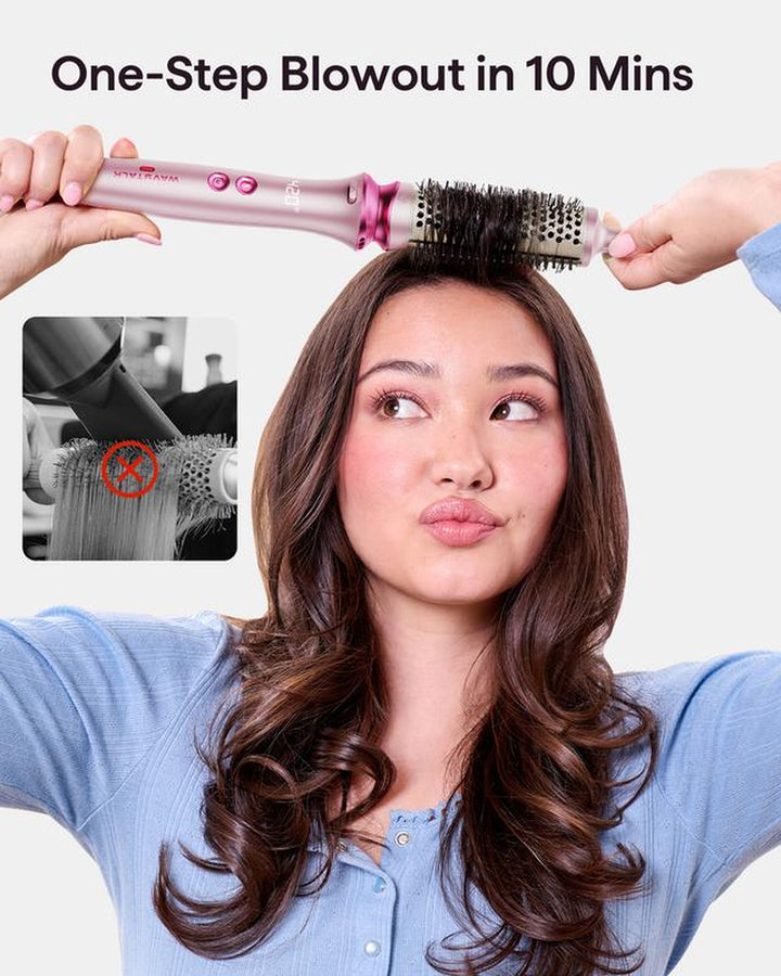 Wavytalk Heatwave Pro Ionic Thermal Brush Set - Achieve Salon-Quality Shine & Effortless Blowouts with Interchangeable Brushes for All Hair Lengths - Stylish Pink Design