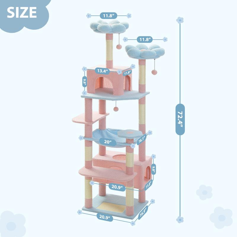 Luxurious 72-Inch Flower & Cactus Cat Tree with Scratching Posts, Cozy Perches, and Condos – Perfect Indoor Playground for Your Feline Friend (Gray/Dark Gray/Beige)