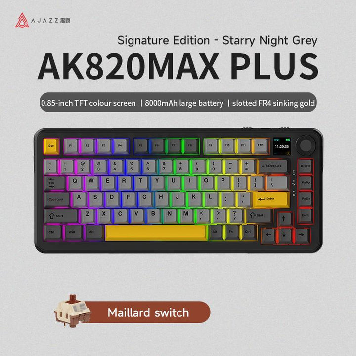 AJAZZ AK820 MAX plus Upgraded Wireless Mechanical Keyboard,Creamy Budget Keyboard, Bt5.0/2.4Ghz/Usb-C Gaming Keyboard with 5 Layers of Padding, Flexible Cut PCB, 8000Mah, FR4 Board, RGB Backlight, for Win/Mac