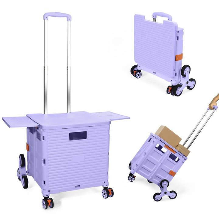 SELORSS BY10C Foldable Utility Cart with Stair Climbing Wheels - Collapsible Rolling Crate with Magnetic Lid and Telescopic Handle for Easy Transport and Storage