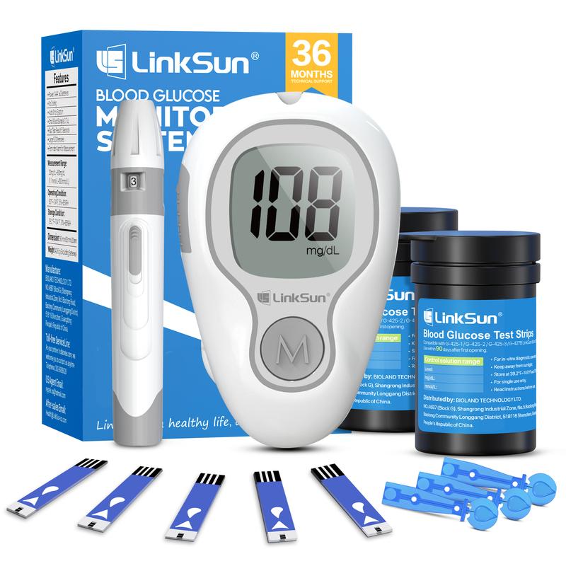 Linksun Blood Glucose Monitor Kit - Ultimate Home Testing Solution with 100 Test Strips & Lancets, 500 Memory, No Coding, Accurate Mmol/L Results