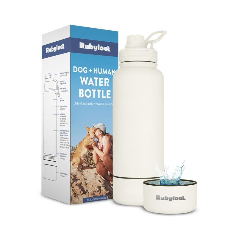 32 Oz Stainless Steel Dog Water Bottle with Detachable 8 Oz Bowl - Perfect Gift for Dog Lovers!