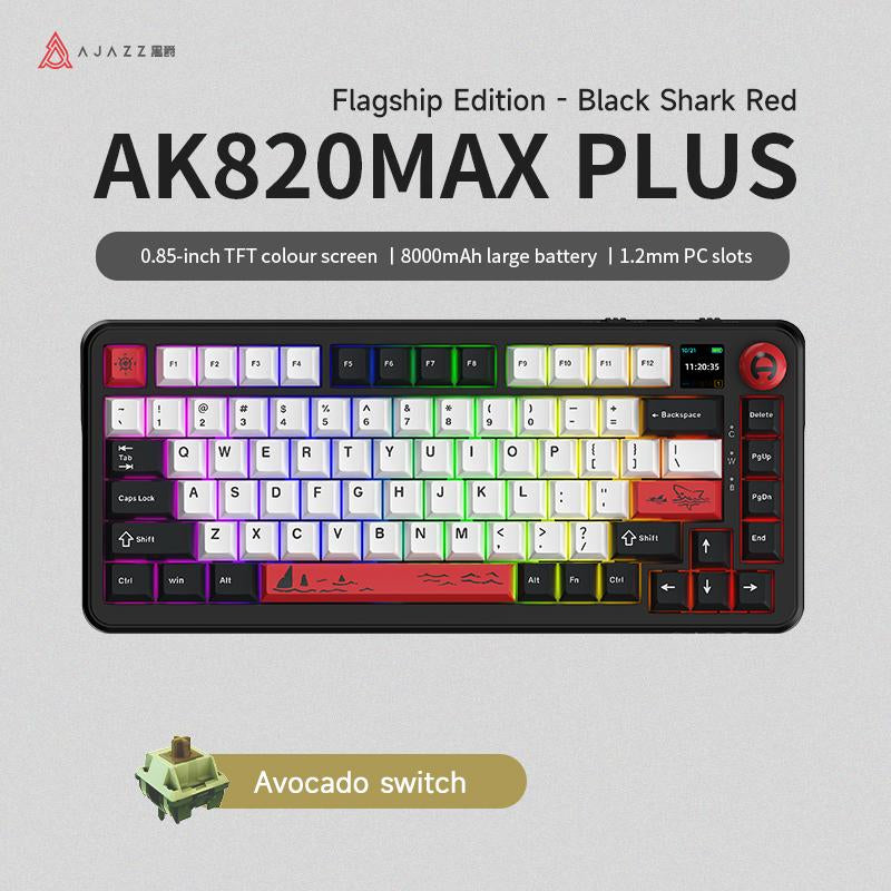AJAZZ AK820 MAX plus Upgraded Wireless Mechanical Keyboard,Creamy Budget Keyboard, Bt5.0/2.4Ghz/Usb-C Gaming Keyboard with 5 Layers of Padding, Flexible Cut PCB, 8000Mah, FR4 Board, RGB Backlight, for Win/Mac