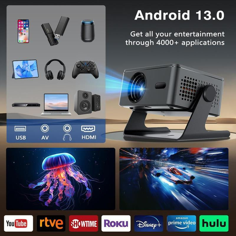 Ultimate Android 13 Smart Projector - Stunning 1080P Support, 200" Display, Auto Keystone Correction, WiFi & Bluetooth 5.0