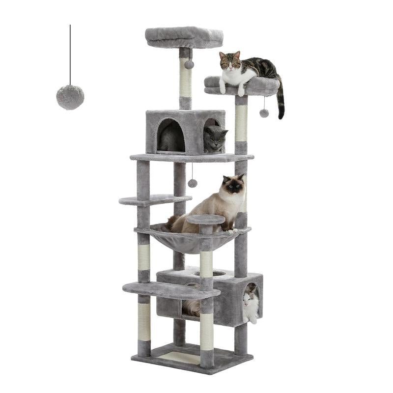 Luxurious 72-Inch Flower & Cactus Cat Tree with Scratching Posts, Cozy Perches, and Condos – Perfect Indoor Playground for Your Feline Friend (Gray/Dark Gray/Beige)
