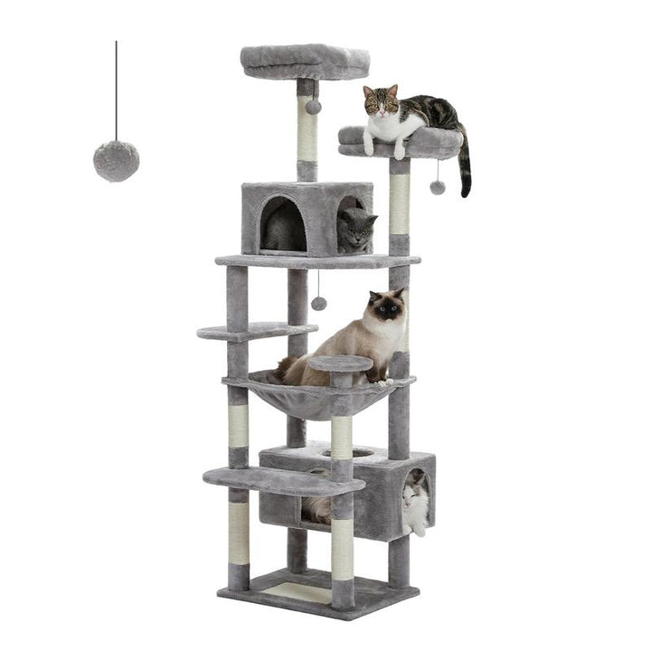 Luxurious 72-Inch Flower & Cactus Cat Tree with Scratching Posts, Cozy Perches, and Condos – Perfect Indoor Playground for Your Feline Friend (Gray/Dark Gray/Beige)