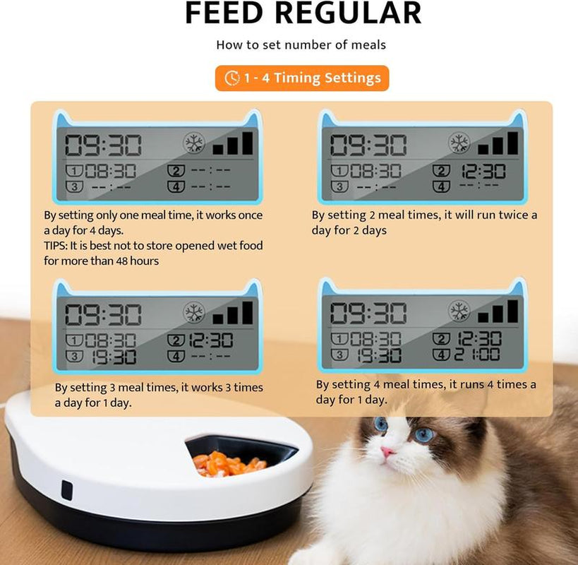 Ubpet 5-Meal Automatic Cat Feeder with Cooling Technology - Timed Feeding for Wet & Dry Food, 24-Hour Freshness