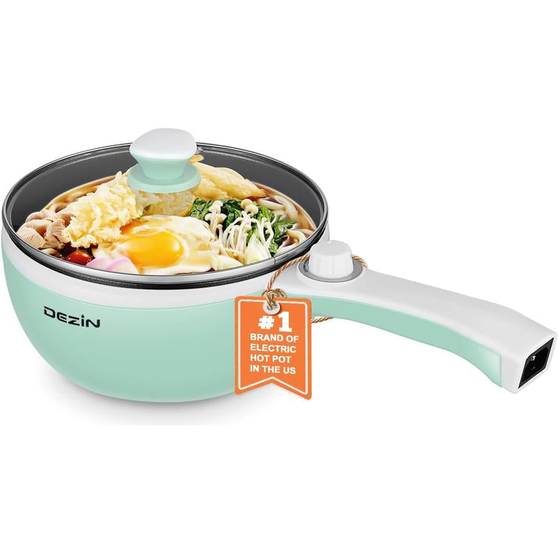 Dezin Spring Sales Electric Pot, Non-Stick Sauté Pan, Mini Electric Fondue Pot for Cheese, Stir Fry, Roast, Steam with Power Adjustment, Perfect for Ramen, Steak, Pink (Egg Rack Included)