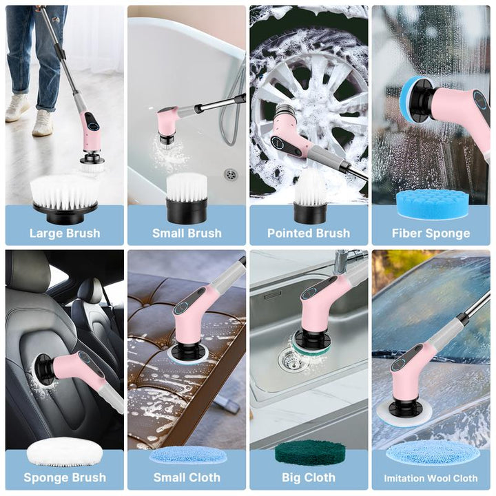 Revitalize Your Cleaning Routine This Summer! Dovety Pink Electric Spin Scrubber with 8 Brush Heads, 2 Speeds & Adjustable Handle - Perfect for Bathroom, Kitchen, Tub, Tile & Floor!