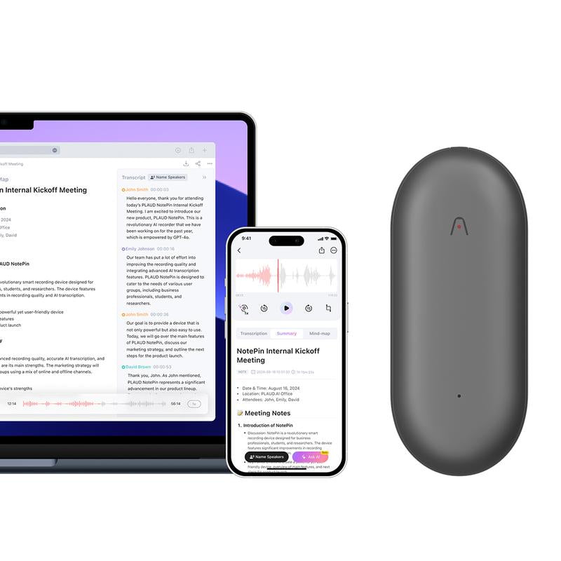 PLAUD Notepin AI Voice Recorder - Smart Notetaker & Transcriber with 64GB Memory, App Control, Supports 112 Languages for Lectures & Meetings