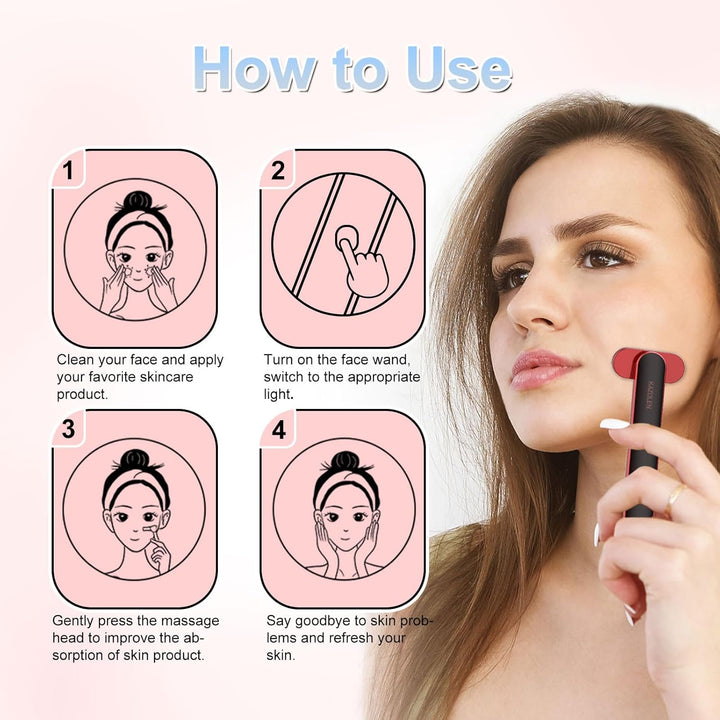 Revitalize Your Skin with the Ultimate 7-in-1 LED Red Light Therapy Wand for Face and Neck - Featuring Thermal, Vibration, and Massage Benefits!