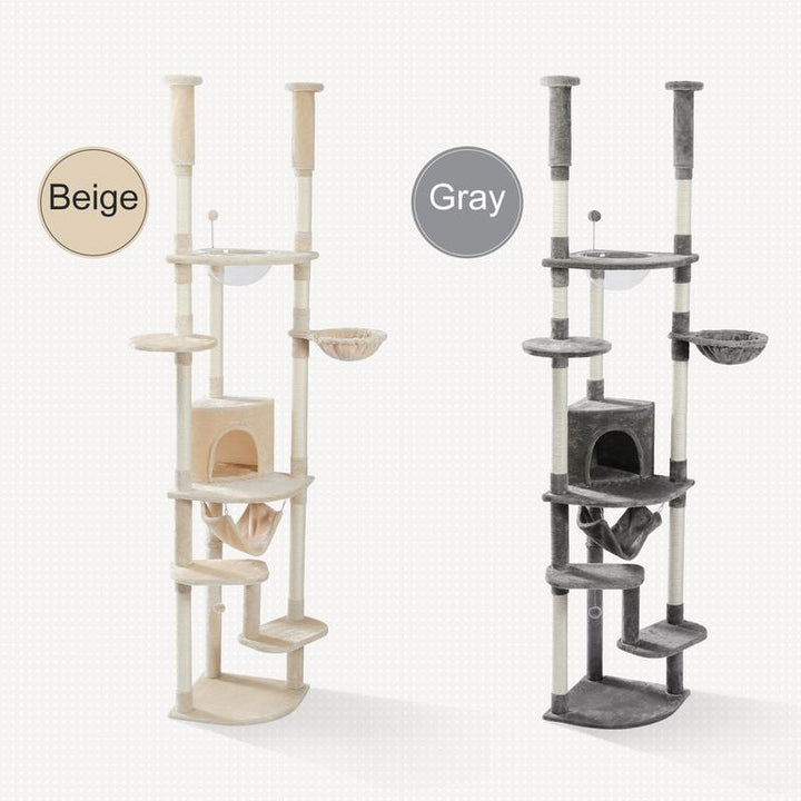 Adjustable PAWZ Road 92.9-101.6 Inch Floor to Ceiling Cat Tree with Scratching Posts, Condo, Perches & Hammock – Perfect for Indoor Cats!