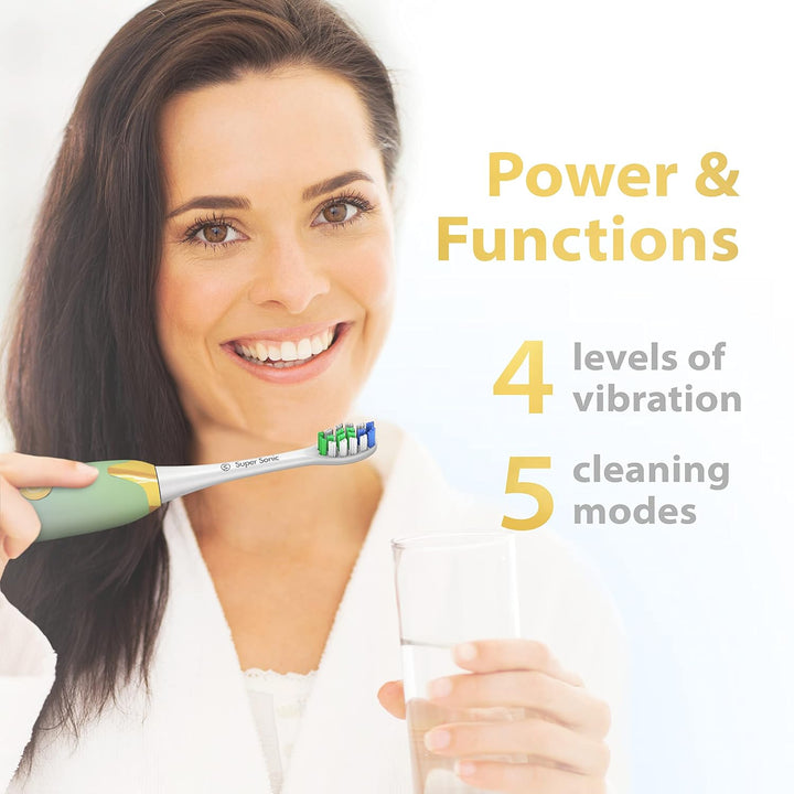 Achieve a Brighter Smile with the Ultrasonic Whitening Toothbrush - 5 Modes, 4 Intensity Levels, 8 Soft Bristles & Travel Case!