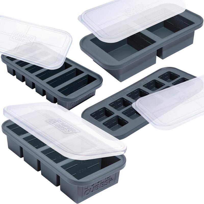 Souper Cubes Ultimate Kitchen Gift Set - Versatile 4 Pack Silicone Freezer Trays (1 Cup, 2 Cup, 1/2 Cup & 2 Tbsp)