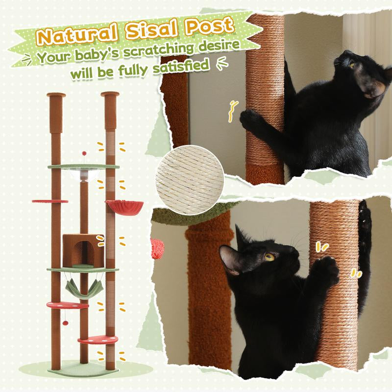 Adjustable PAWZ Road 92.9-101.6 Inch Floor to Ceiling Cat Tree with Scratching Posts, Condo, Perches & Hammock – Perfect for Indoor Cats!