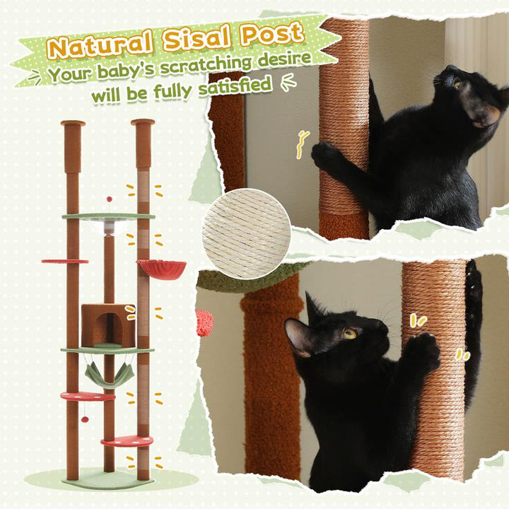 Adjustable PAWZ Road 92.9-101.6 Inch Floor to Ceiling Cat Tree with Scratching Posts, Condo, Perches & Hammock – Perfect for Indoor Cats!
