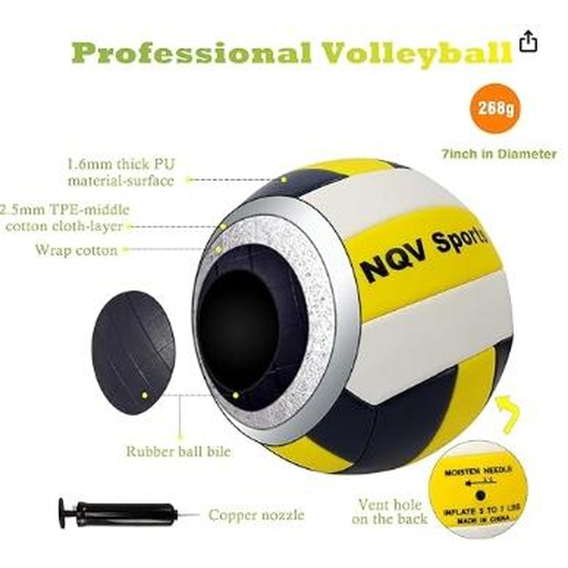 NQV Premium Heavy Duty Outdoor Volleyball Net Set - Adjustable Height Aluminum Poles, Anti-Sag System, Pump & Carrying Bag Included!