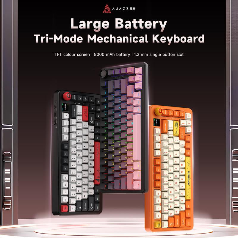 AJAZZ AK820 MAX plus Upgraded Wireless Mechanical Keyboard,Creamy Budget Keyboard, Bt5.0/2.4Ghz/Usb-C Gaming Keyboard with 5 Layers of Padding, Flexible Cut PCB, 8000Mah, FR4 Board, RGB Backlight, for Win/Mac