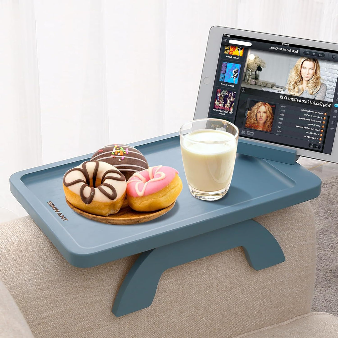 Bamboo Couch Arm Table with 360° Phone Holder - The Ultimate Tray for Eating, Drinking, and Relaxing!