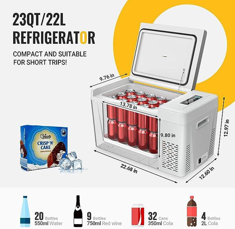 Bougerv 23 Quart Portable Fridge - Ultimate Camping & Road Trip Cooler with Dual Voltage for Trucks, Vans, and RVs - Freezes Down to -7℉!