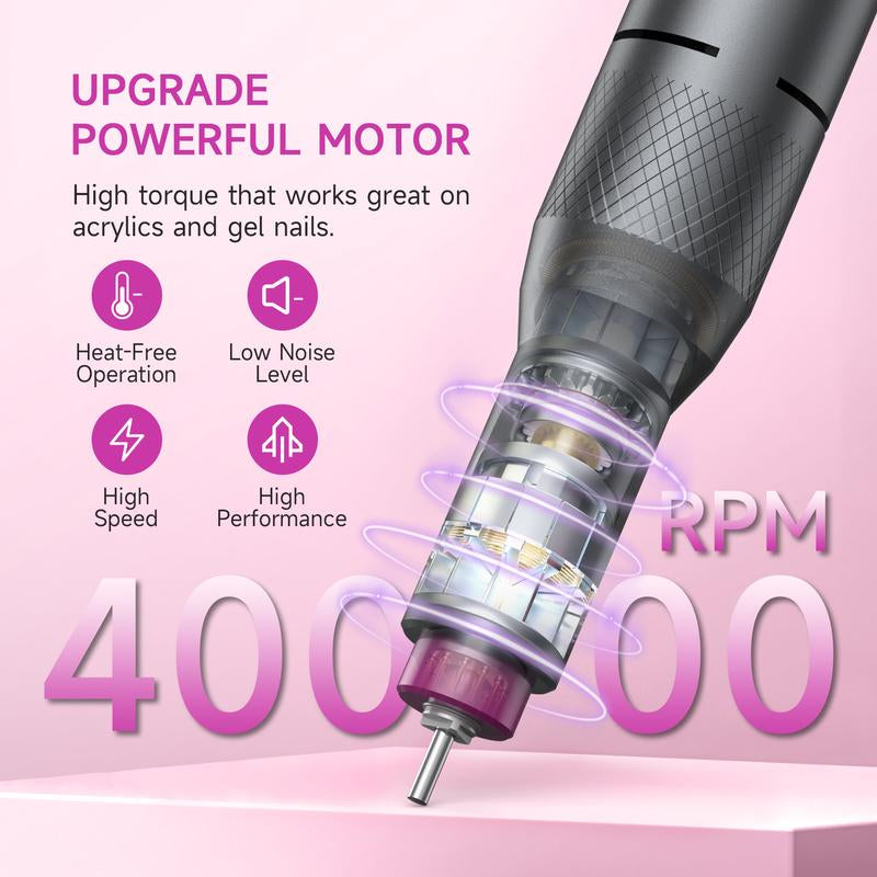 HALMAI Ultra Power Cordless Nail Drill - Professional Electric File for Acrylic & Gel Nails, Vibration-Free with 10-Second Gel Removal, Dark Grey