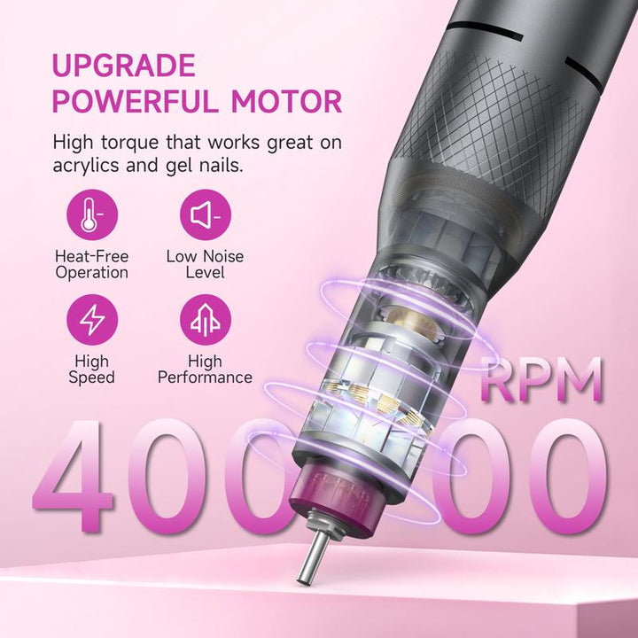 HALMAI Ultra Power Cordless Nail Drill - Professional Electric File for Acrylic & Gel Nails, Vibration-Free with 10-Second Gel Removal, Dark Grey