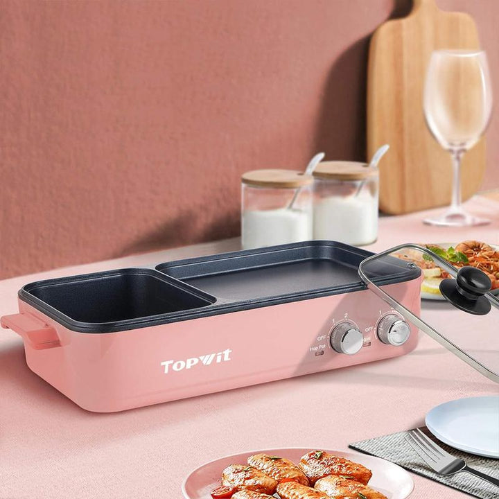 Topwit 2-in-1 Electric Hot Pot & Grill - Non-Stick Indoor Cooker for Steaks, Shabu Shabu, Noodles & Korean BBQ with Dual Temperature Control