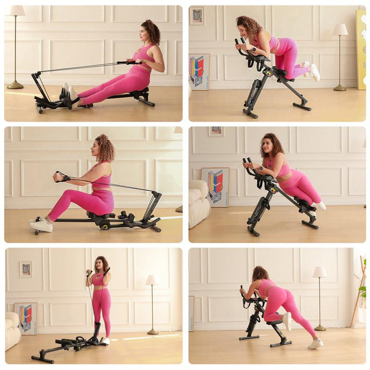 2-in-1 Adjustable Rowing and Ab Crunch Machine with LCD Monitor - Foldable Home Workout Equipment for Effective Stomach Exercises