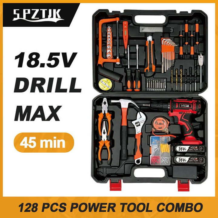 SPZTJK 128-Piece 36V Lithium-Ion Cordless Drill & Tool Set – Ultimate Power Drill Kit with Battery & Charger for DIY Enthusiasts & Homeowners - Ideal Gift for Home Improvement Projects (Red)