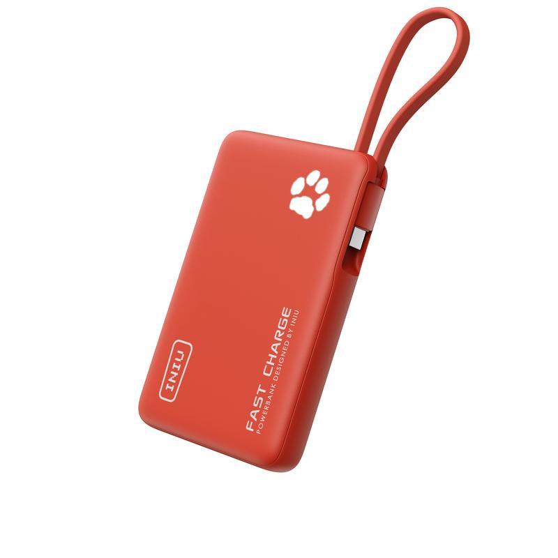 INIU Pawgo 45W Power Bank, Portable Charger, Slimmest 10000Mah Power Bank with Build in USB-C Cable, 45W PD Fast Charging USB C In&Out Battery Pack, External Phone Charger for Iphone 16 15 14 13 12 11 Samsung S24 S23 S22 S21 Google Etc Compact Handy