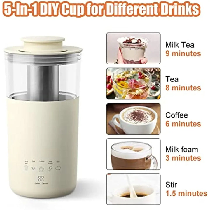 5-in-1 Portable Electric Coffee and Tea Maker with Milk Frother - Your Ultimate Health-Preserving Drink Solution!